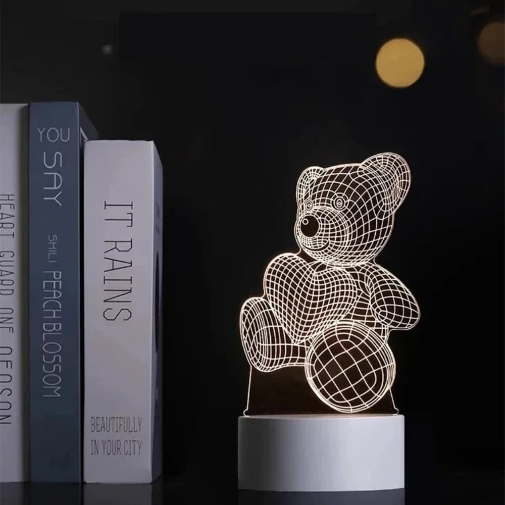 Lumină de noapte 3D Ursuleț, panou acrilic alb cald alimentat USB