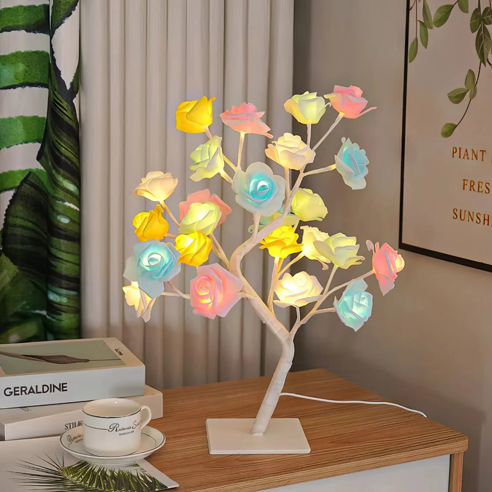 Lampă de masă USB cu trandafir multicolor