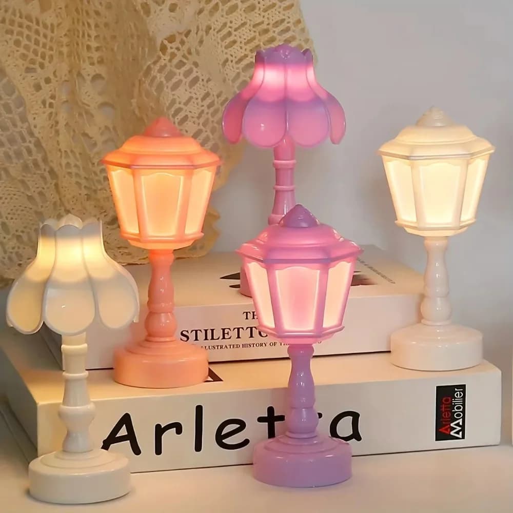 Lampă de masă mini cu abajur în formă de petale, lumină de noapte stil felinar