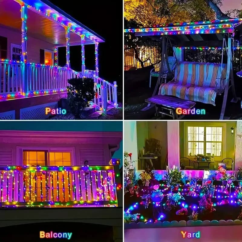 Șir de lumini solare RGB pentru exterior, rezistent la apă