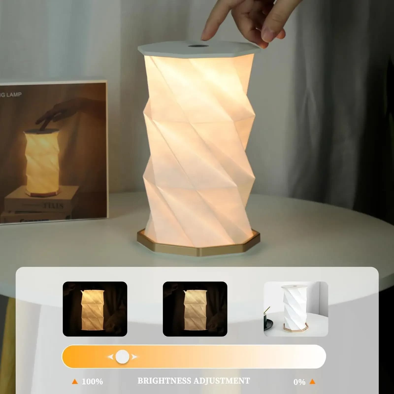 Lumină de noapte LED portabilă, pliabilă, tip Origami, cu reglare tactilă