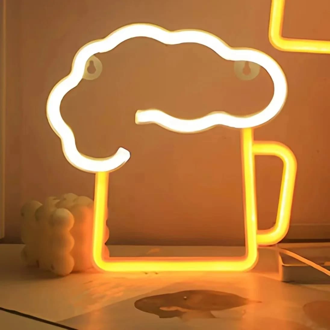 Semn neon USB pahar de bere, lumină ambientală alb cald