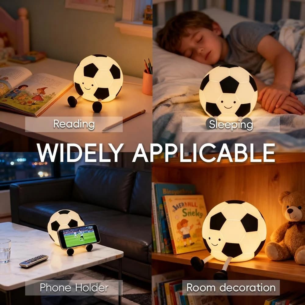 Lumină de noapte din silicon, cu acumulator, în formă de minge de fotbal, RGB reglabilă