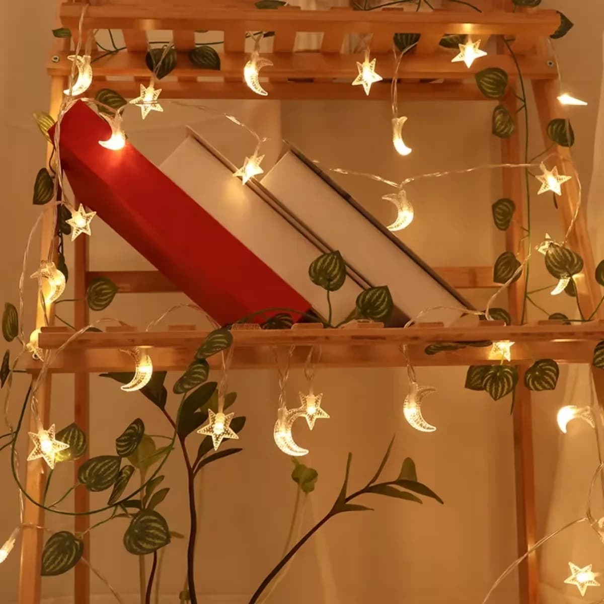 Ghirlandă solară cu stele și luni, alb cald/multicolor