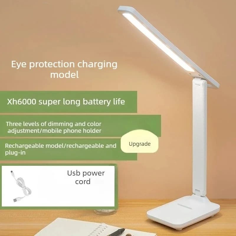 Lampă de birou LED pliabilă, reîncărcabilă USB, cu suport telefon