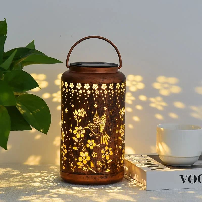 Felinar metalic retro solar cu colibri