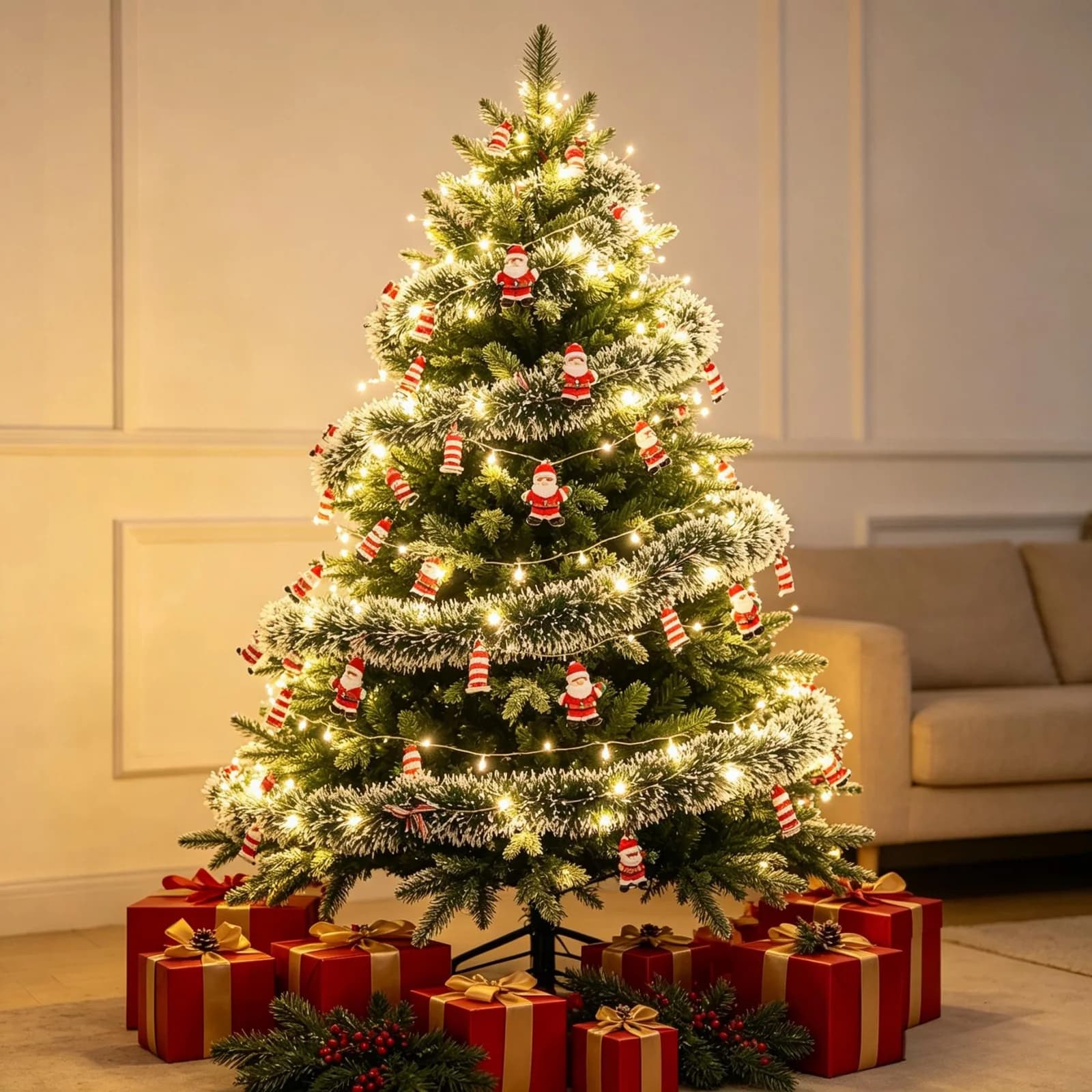 Ghirlandă lumini LED tinsel cu Moș Crăciun