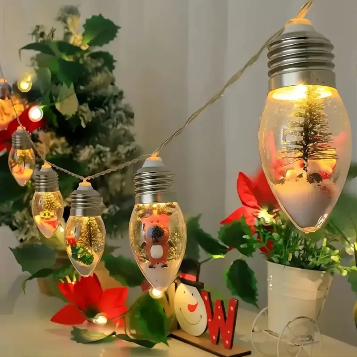Șir lumini Crăciun cu becuri LED alb cald, alimentat la baterii