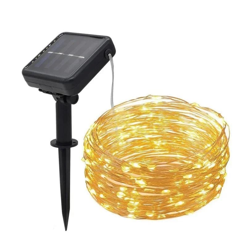 Șiruri de lumini LED cu sârmă de cupru, solar, alb cald, impermeabile