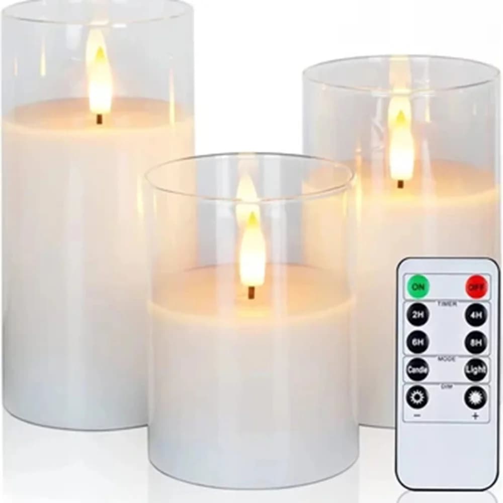 Set de lumânări LED fără flacără din sticlă, cu telecomandă și timer