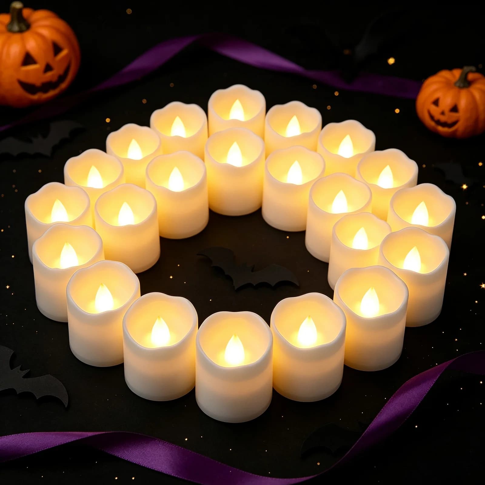 Set 24 lumânări LED fără flacără tip tea light, alb cald