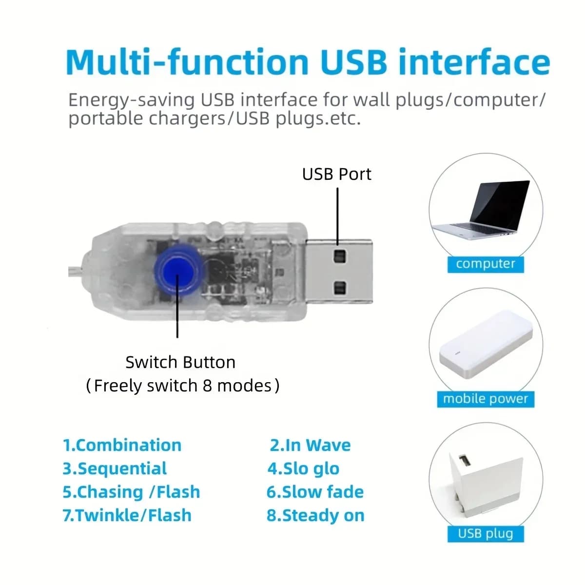Ghirlande luminoase USB tip cascada pentru Crăciun, alb cald