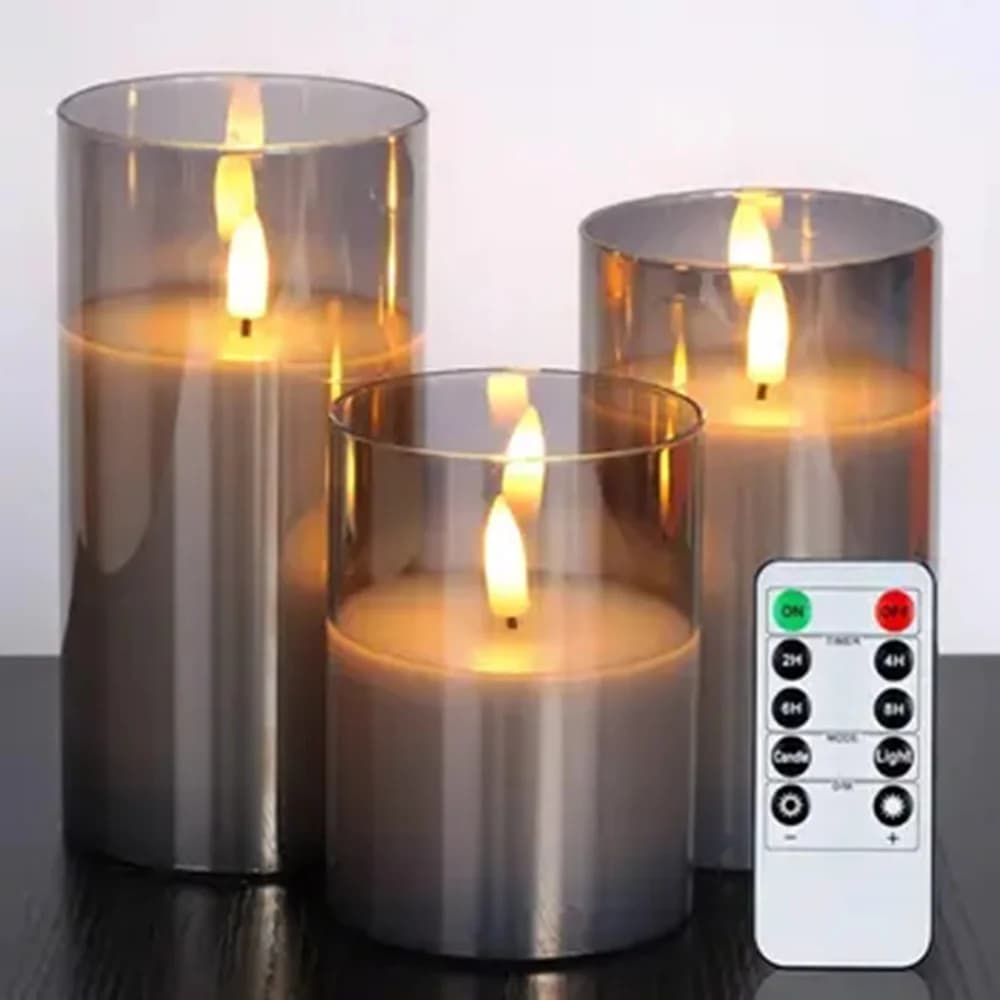Set de lumânări LED fără flacără din sticlă, cu telecomandă și timer