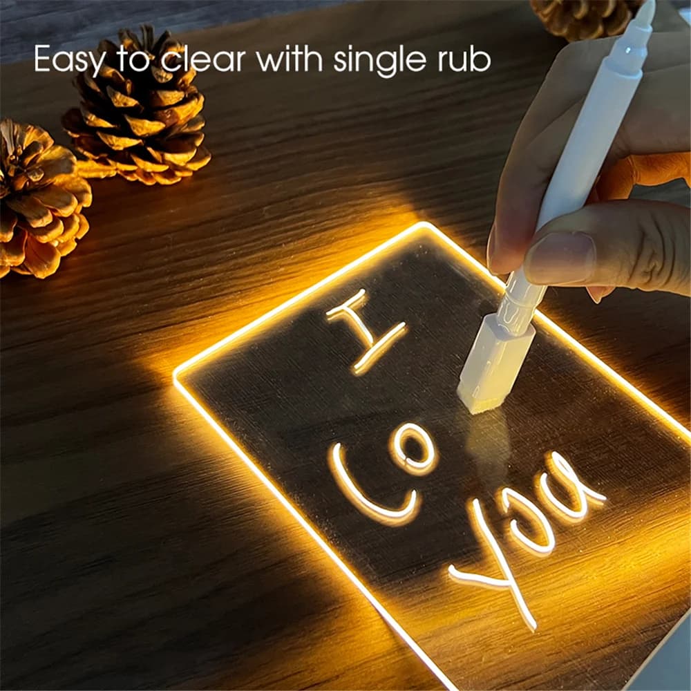 Lumină de noapte USB din acrilic transparent cu tablă de mesaje ștergibilă