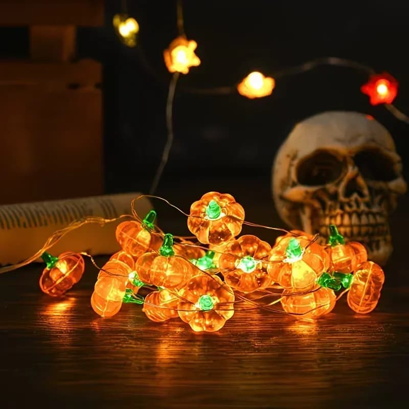 Ghirlande LED cu dovlecei 3D, lumină caldă, funcționare pe baterii