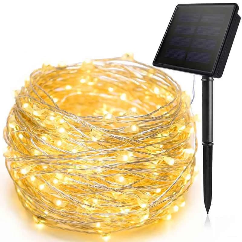 Șiruri luminoase cu sârmă de cupru și 100 LED-uri solare, rezistente la apă