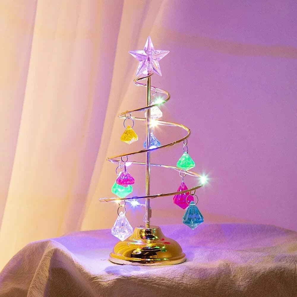 Lampă brad de Crăciun din fier electroplacat cu cristale LED