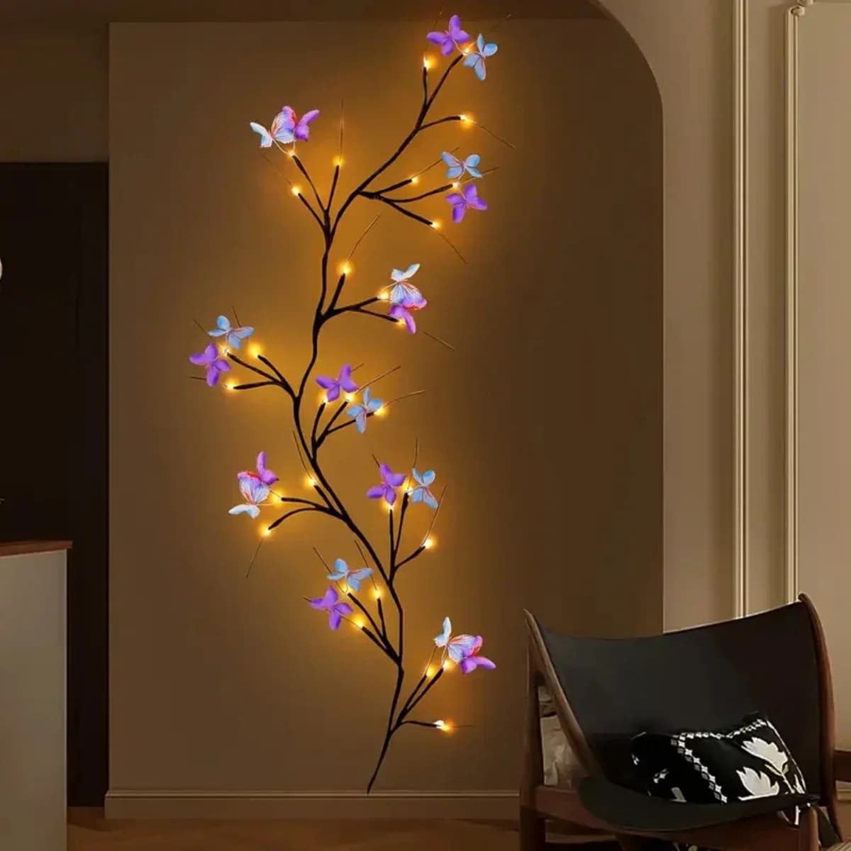 Lumini LED cu crengi și fluturi, alb cald, USB